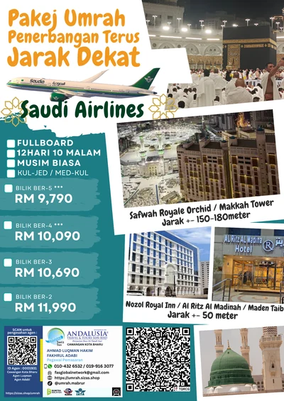 Pakej Umrah Jarak Dekat — Saudi Airlines (Fullboard)